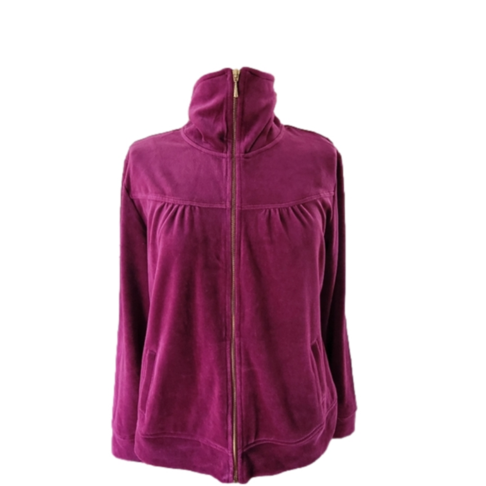 Velvet Purple High Collar Zip-up Sweatshirt-Size X-Large